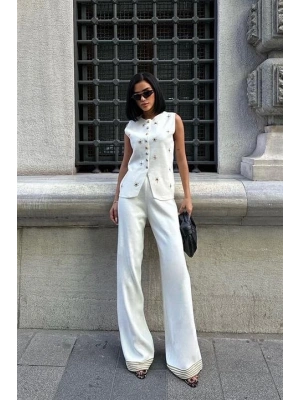 Paulo Gold Düğmeli Yelek Pantolon Takım 9976