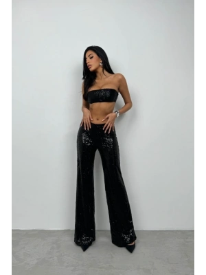 Payetli Wide Leg Pantolon