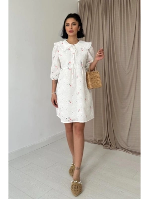 Pembe Bebe Yakalı Brode Elbise