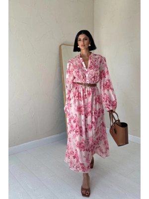 Pembe Biye Detaylı Elbise