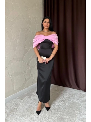 Pembe Önü Fiyonklu Elbise