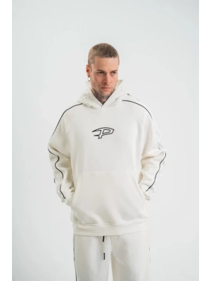POIZEI Premium Kalite Unisex Kapşonlu Ara Biyeli SweatShirt  Beyaz