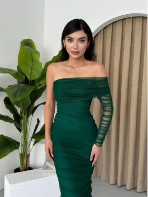 Polack Tek Omuz Tül Elbise