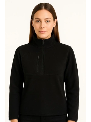 Polar Kazak – Dik Yaka, Yarım Fermuarlı, Fermuarlı Göğüs Cepli, iyah Biyeli, Kışlık Rahat Regular Fit Günlük odel  iyah