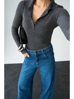 Polo Yaka 6 Düğmeli Kazak  Antrasit