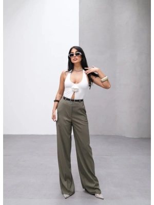 Poly Viscose Yüksek Bel Kemerli̇ Ve Dökümlü Palazzo Pantolon (Kemer Dahi̇l)