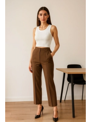 Poly Viscose Yüksek Bel Pervazli Pantolon