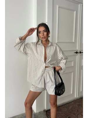 POPİN ÇİZGİİ GÖEK  ŞORT TAKI  Bej