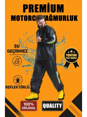 Premium otorcu Kurye Yağmurluk Takım u Geçirmez PVC Kumaş Reflektörlü TÜBİTAK Onaylı  iyah