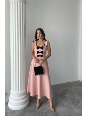 Pudra Fiyonk Garnili Dantelli Elbise