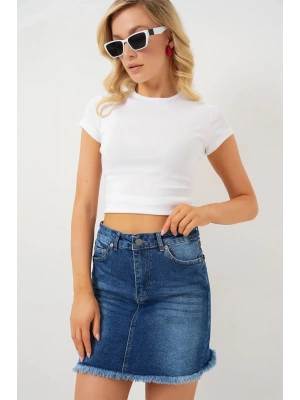 Püsküllü Mini Kot Etek 8051  Lacivert