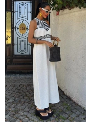 Roba Çizgili Uzun Triko Elbise 2858