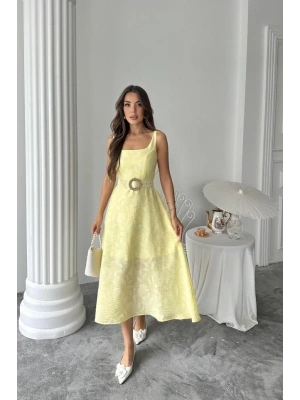 Sarı Kuplu Uzun Elbise