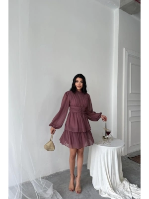 ŞİFON KATLI UZUN KOL ELBİE  Pudra