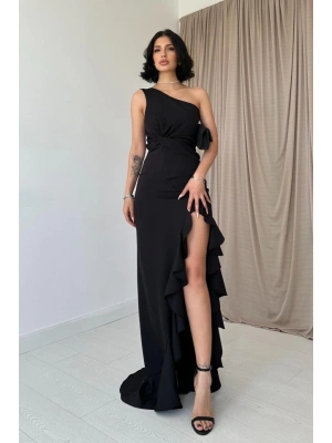 iyah Yırtmaçlı Volanlı Elbise