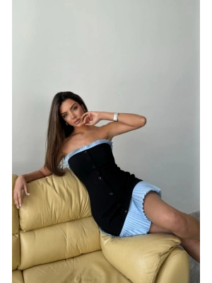 STRAPEZ POVİSKON EBİSE MAVİ FIRFIR DETAYI  Siyah