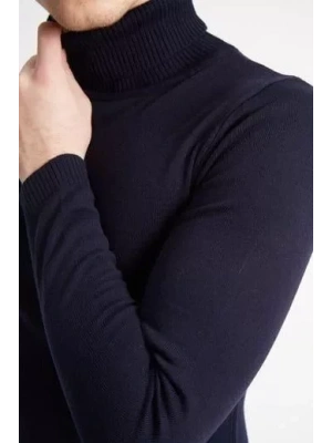 Tam Boğazlı Balıkçı Yaka Dokuma Triko  acivert