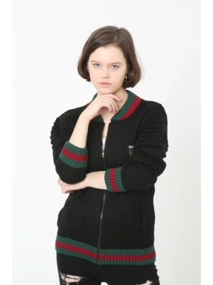 Tam Fermuarlı Triko Hırka  iyah