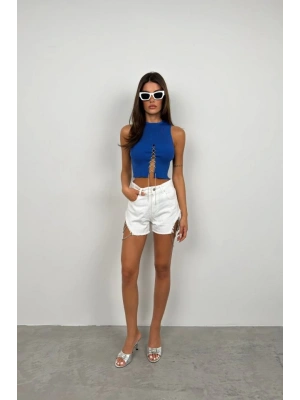 Taş Detay Dekolteli Crop Bluz