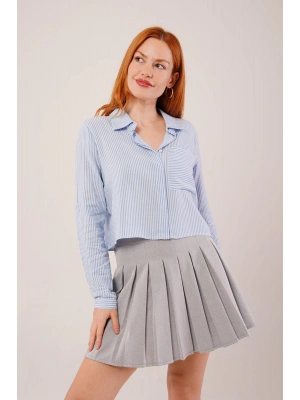 Tek Cep Çizgili Mavi Kısa Gömlek