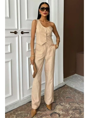 Tek Omuz Büstiyer Plazzo Pantolon Viscon Takım 10159