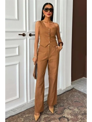 Tek Omuz Büstiyer Plazzo Pantolon Viscon Takım 10159