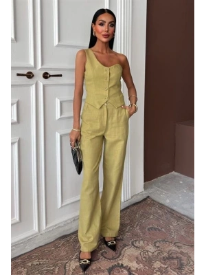 Tek Omuz Büstiyer Plazzo Pantolon Viscon Takım 10159