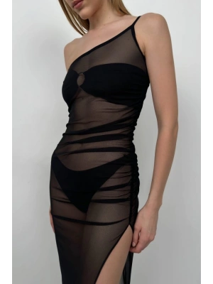 Tek Omuz Yırtmaç Detay Pareo