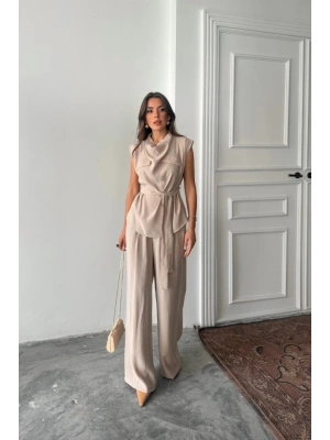 TENCE MODA KOUZ BUZ KAPAI CEP DETAYI DÖKÜMÜ  PANTOON TAKIM  Bej