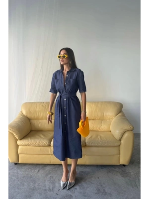 TENCEL ÖNDEN DÜĞMELİ KIA KOL ELBİE  Mavi