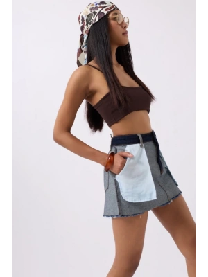 Ters Detay Denim Mini Etek