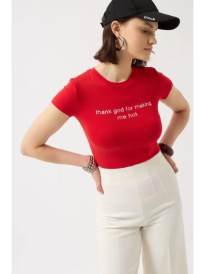 Thanks God Baskılı Likralı Crop Thirt