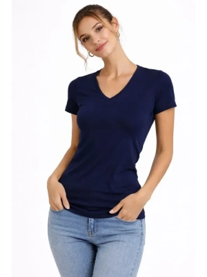 Thirt V Yaka lim Fit ikralı Tişört Günlük Basic Body  acivert