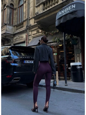 Toparlayıcı Füzo Tayt ikralı Ayak Detaylı  Bordo