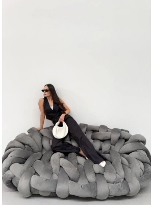 Toskana Keten Kruvaze Yaka Tek Düğmeli̇ Yelek Pantolon Takim