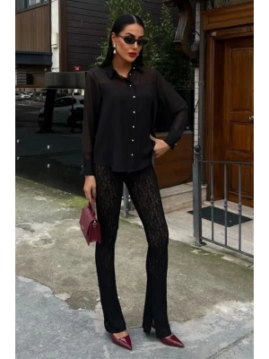 Transparan Detaylı Dökümlü Gömlek 3427