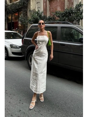 Trisha Sırt Dekolteli Keten Elbise 249620 EBİSE