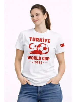 Türkiye World Cup 2026 Baskılı Tişört Futbol Temalı Forma Thirt  Beyaz
