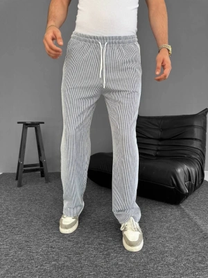 u Yolu Çizgili Cepli Pantalon  Gri