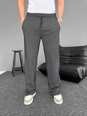 u Yolu Çizgili Cepli Pantalon  iyah