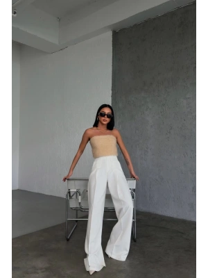 Üç Düğme Detayli Palazzo Pantolon