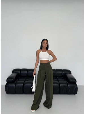 Üç Düğme Detayli Palazzo Pantolon