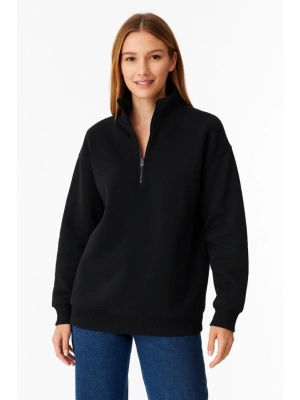 Üç İplik Dık Yaka Yarım Fermuarlı weathirt  iyah