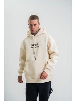 Üç İplik Kapşonlu Dijital Patchli SweatShirt  Krem