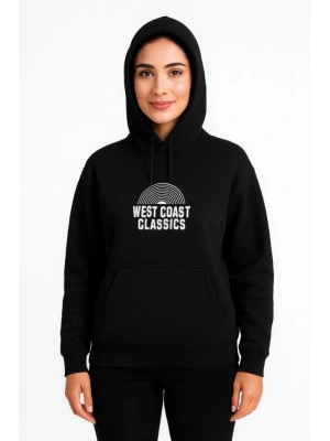 Üç İplik Kapüşonlu Ön Ve Arka Baskılı weathirt Hoodie  iyah