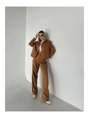 üet Ceket Palazzo Pantolon İkili Takım  Kahve