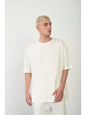 Unisex Basic Bisiklet Yaka Oversize Thirt  Beyaz