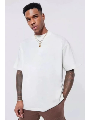 Unisex Basic Bisiklet Yaka Oversize Thirt  Beyaz