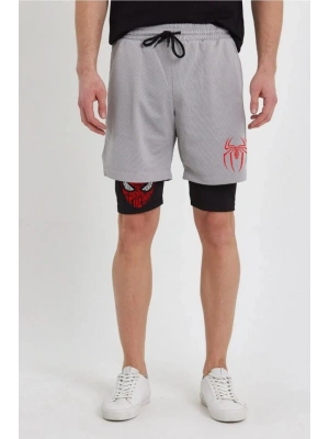 Unisex Baskılı İç Cepli porcu Alt Taytlı Şort  Gri