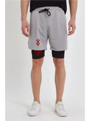 Unisex Baskılı İç Cepli porcu Alt Taytlı Şort  Gri